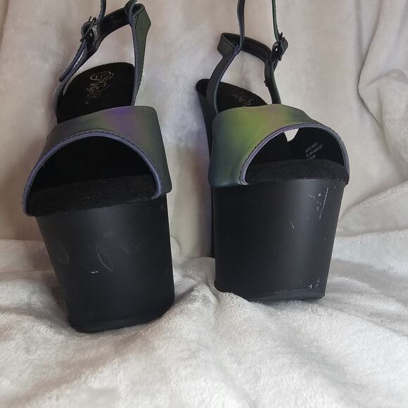 Pleaser Iridescent Purple & Green 7 inch Platform Heels Size 7 Pole Stripper - Picture 3 of 7